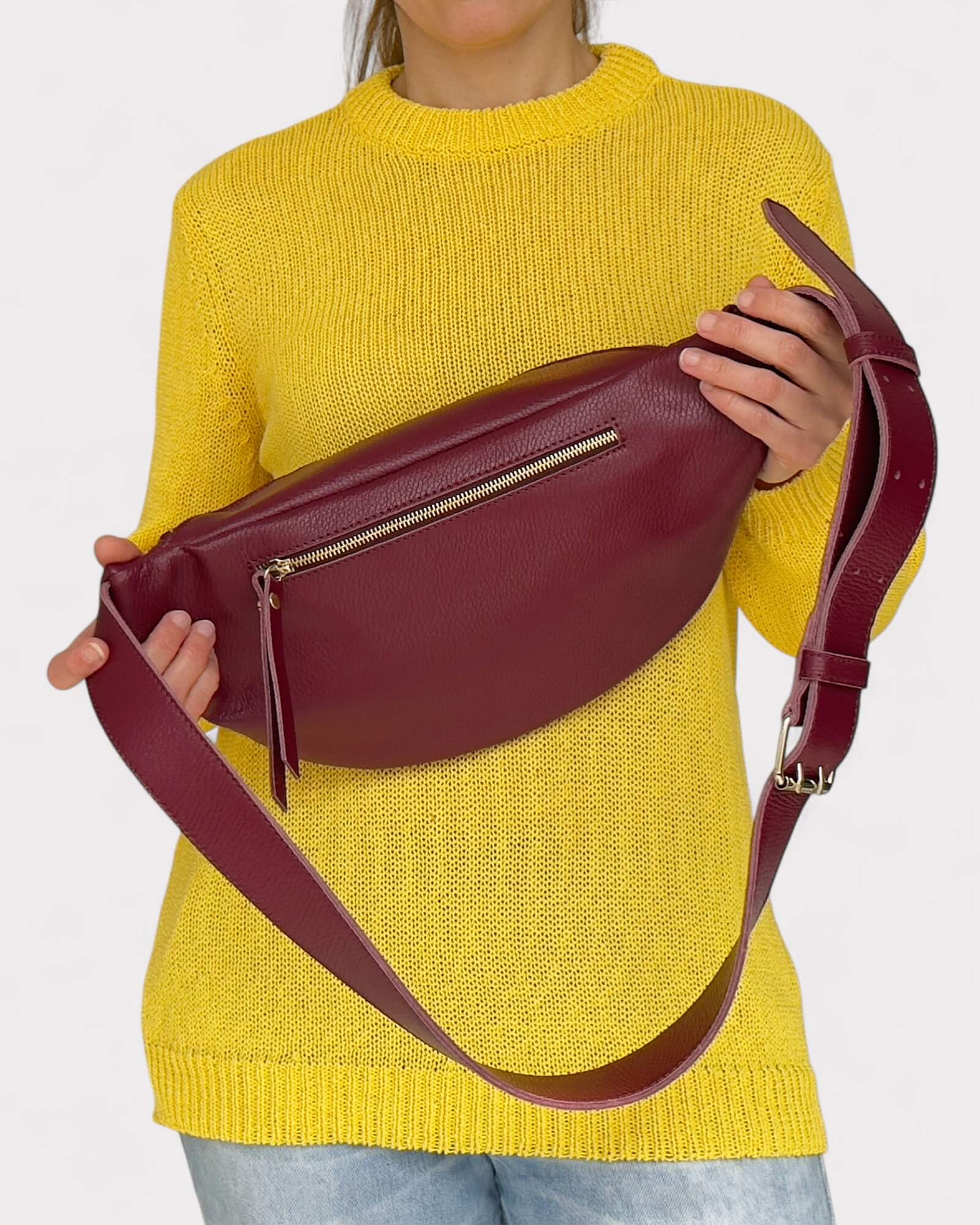 Medium Burgundy Leather Sling Bag - Slouchy Crossbody Fanny Pack