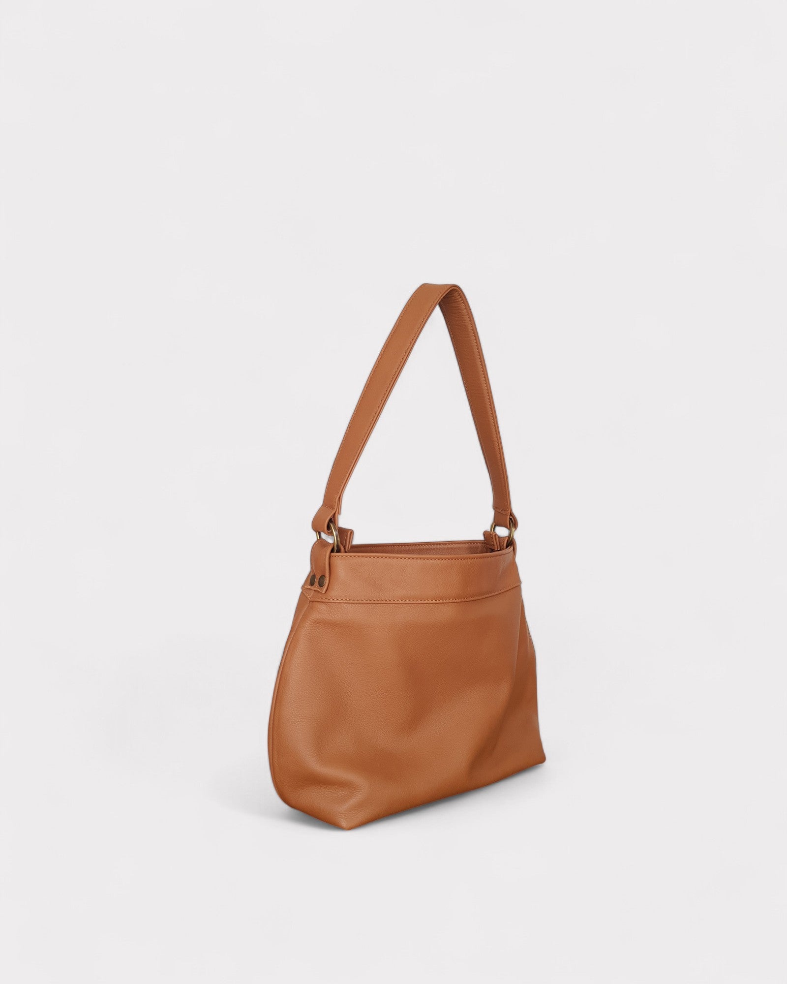 tan small hobo bag side view