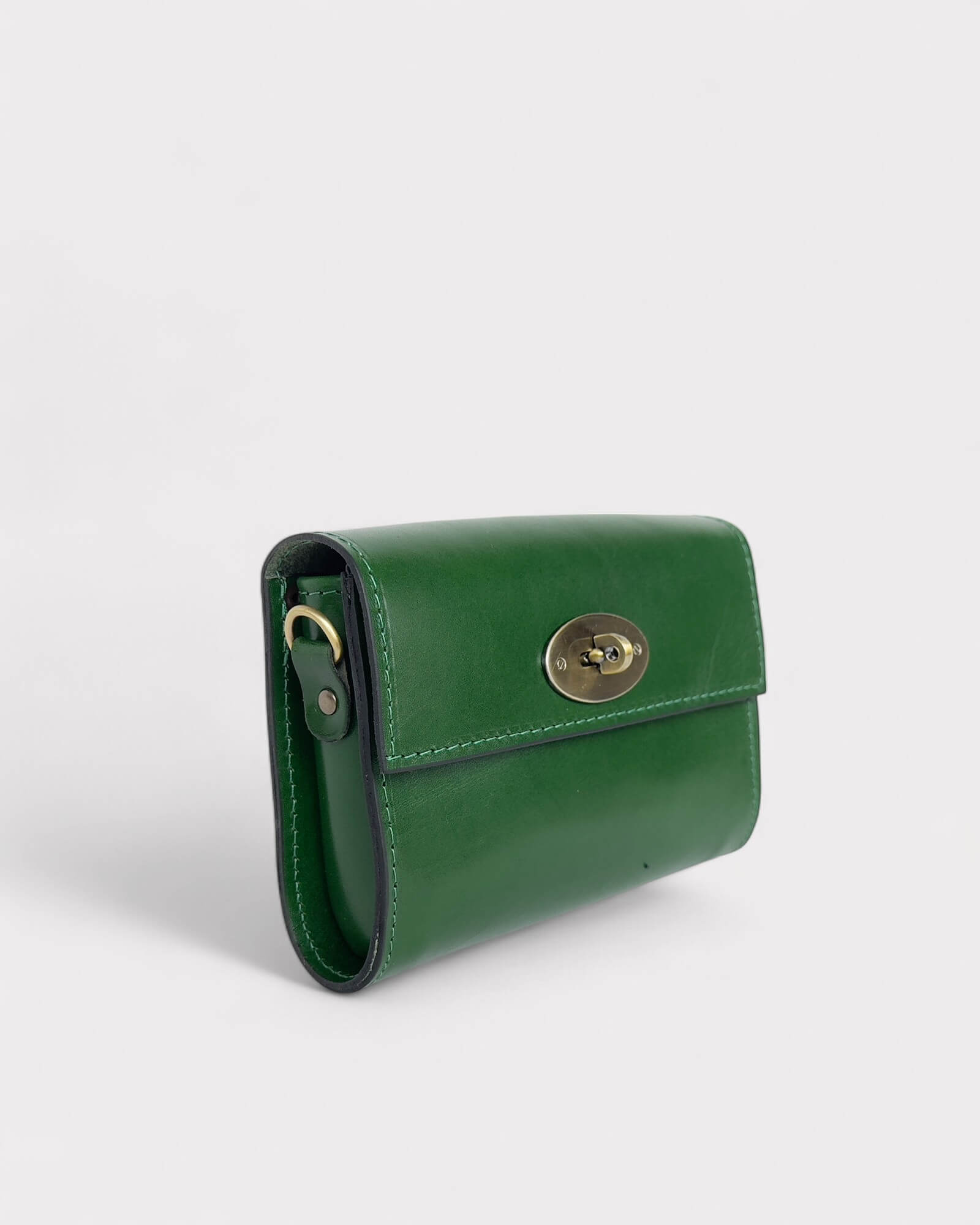 Mini Leather Green Crossbody Clutch – Handmade Artisan Phone Purse