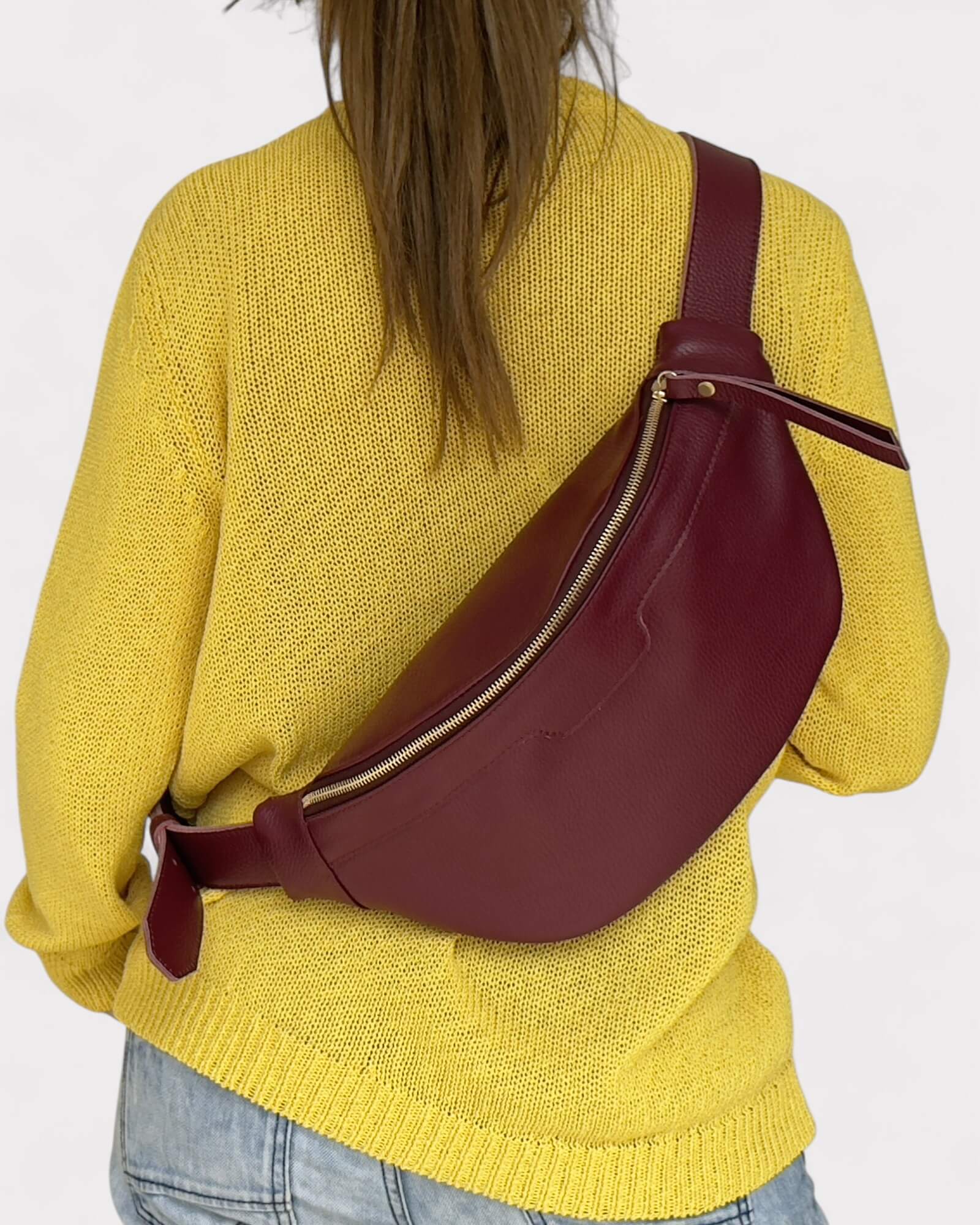 Medium Burgundy Leather Sling Bag - Slouchy Crossbody Fanny Pack
