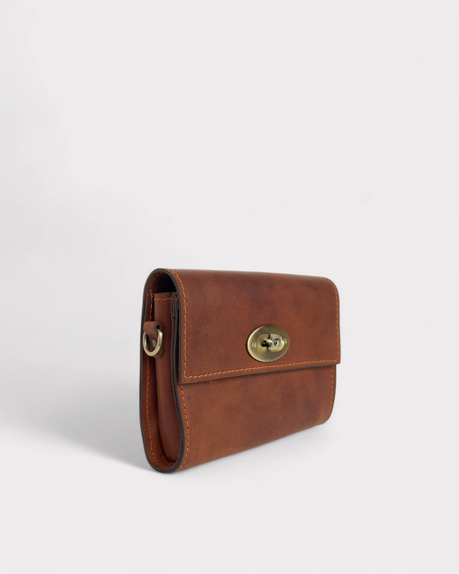 Mini Leather Brown Crossbody Clutch – Handmade Artisan Phone Purse