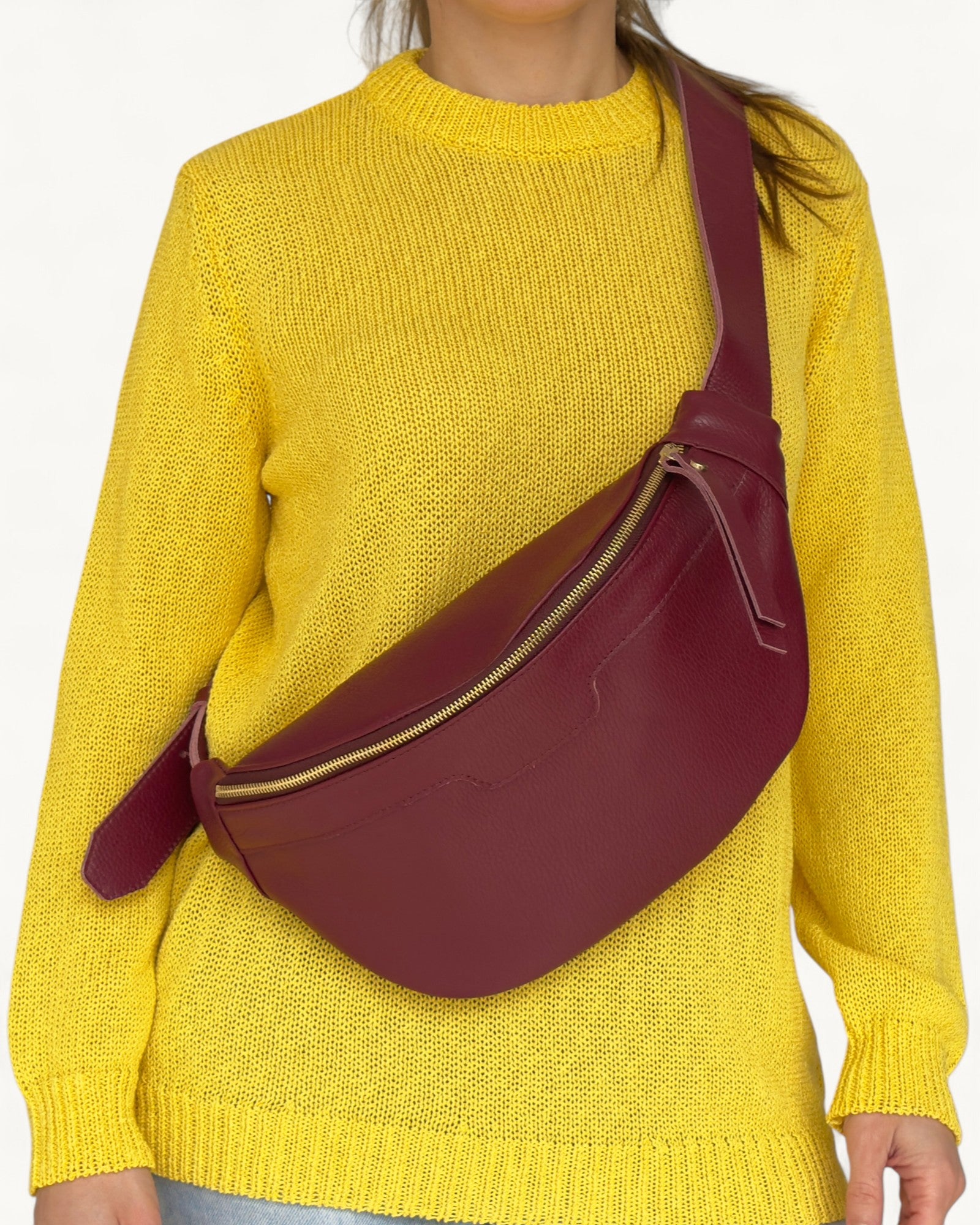 Medium Burgundy Leather Sling Bag - Slouchy Crossbody Fanny Pack