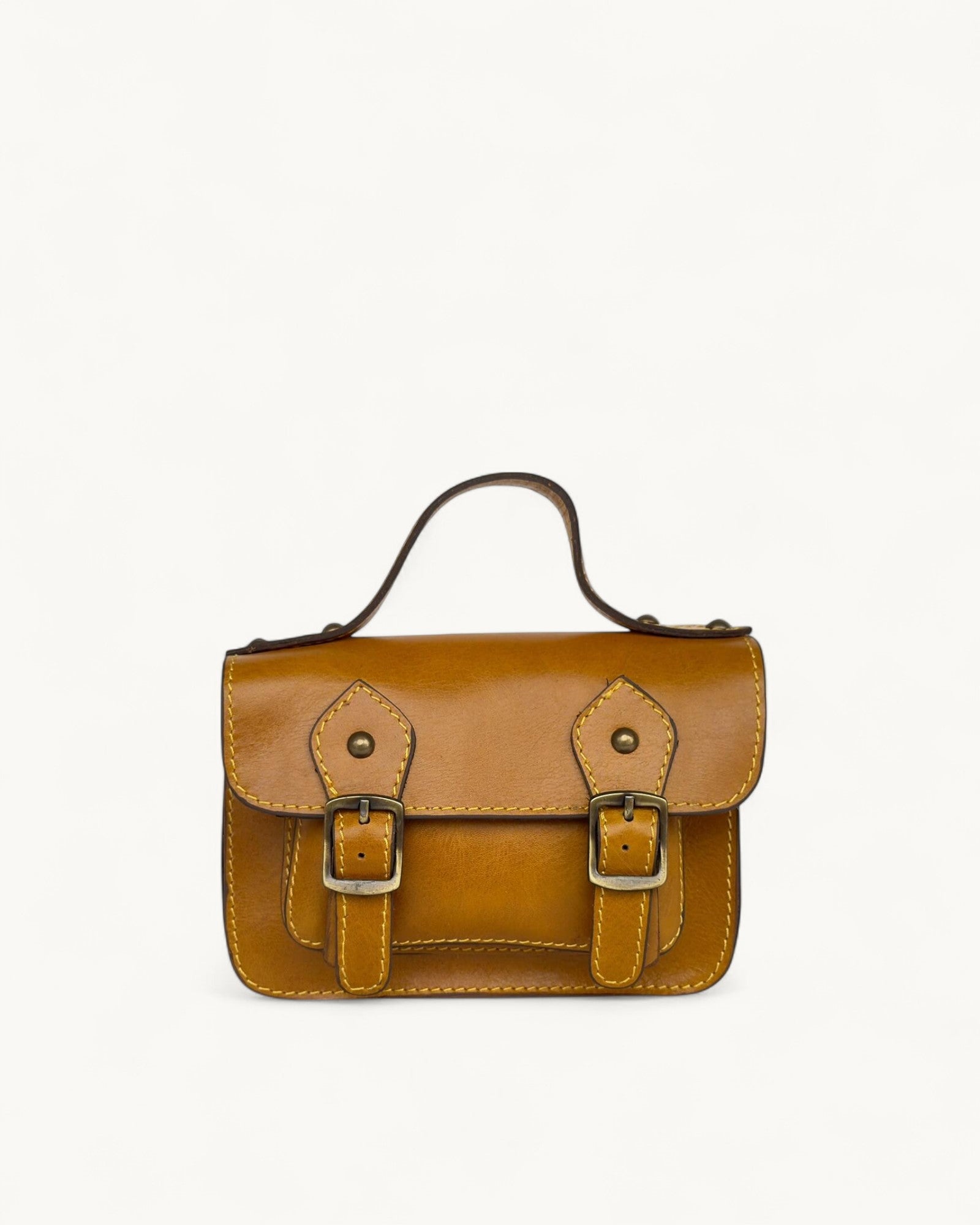 Mini Tan Leather Satchel – Handmade Crossbody Bag