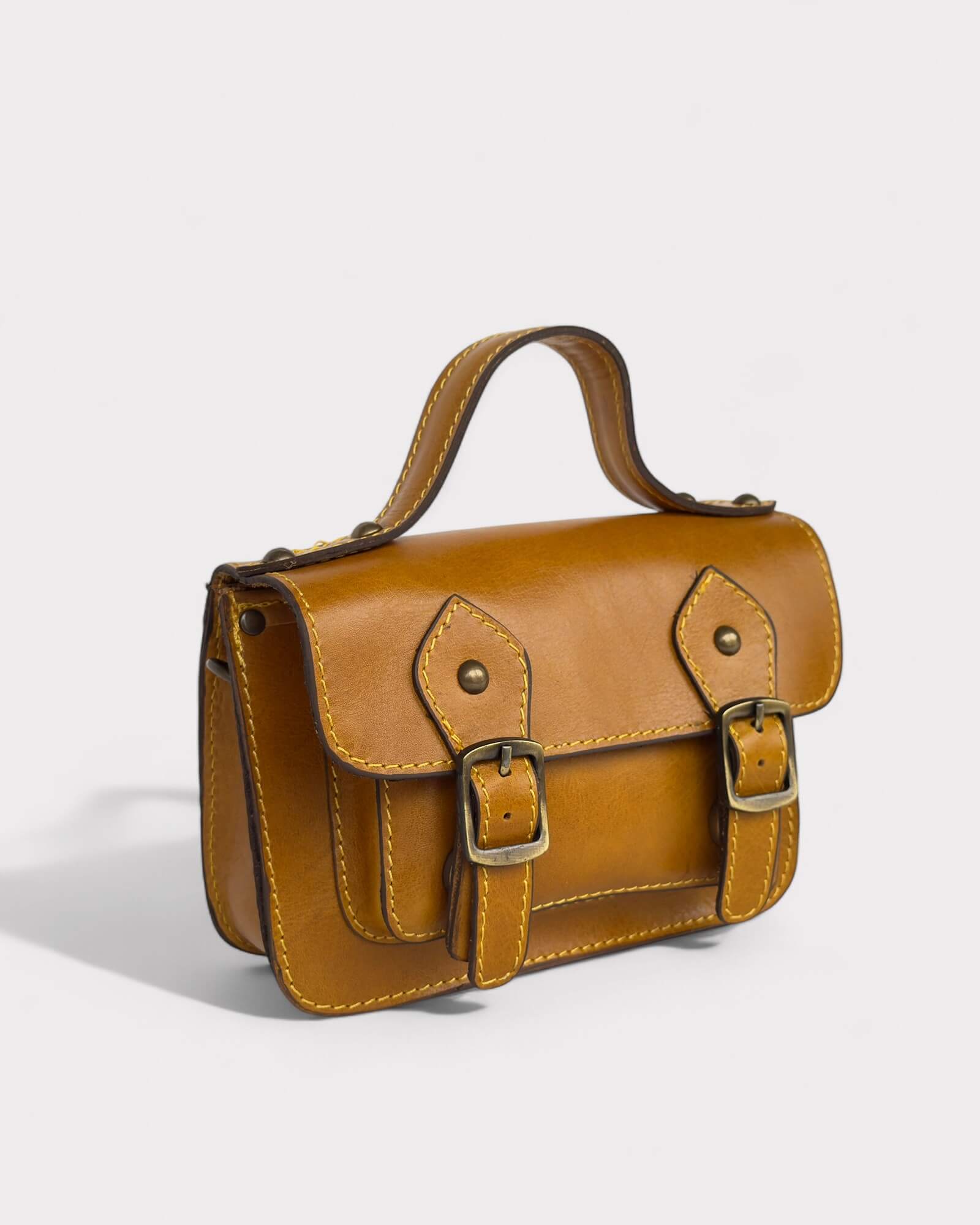 Mini Tan Leather Satchel – Handmade Crossbody Bag