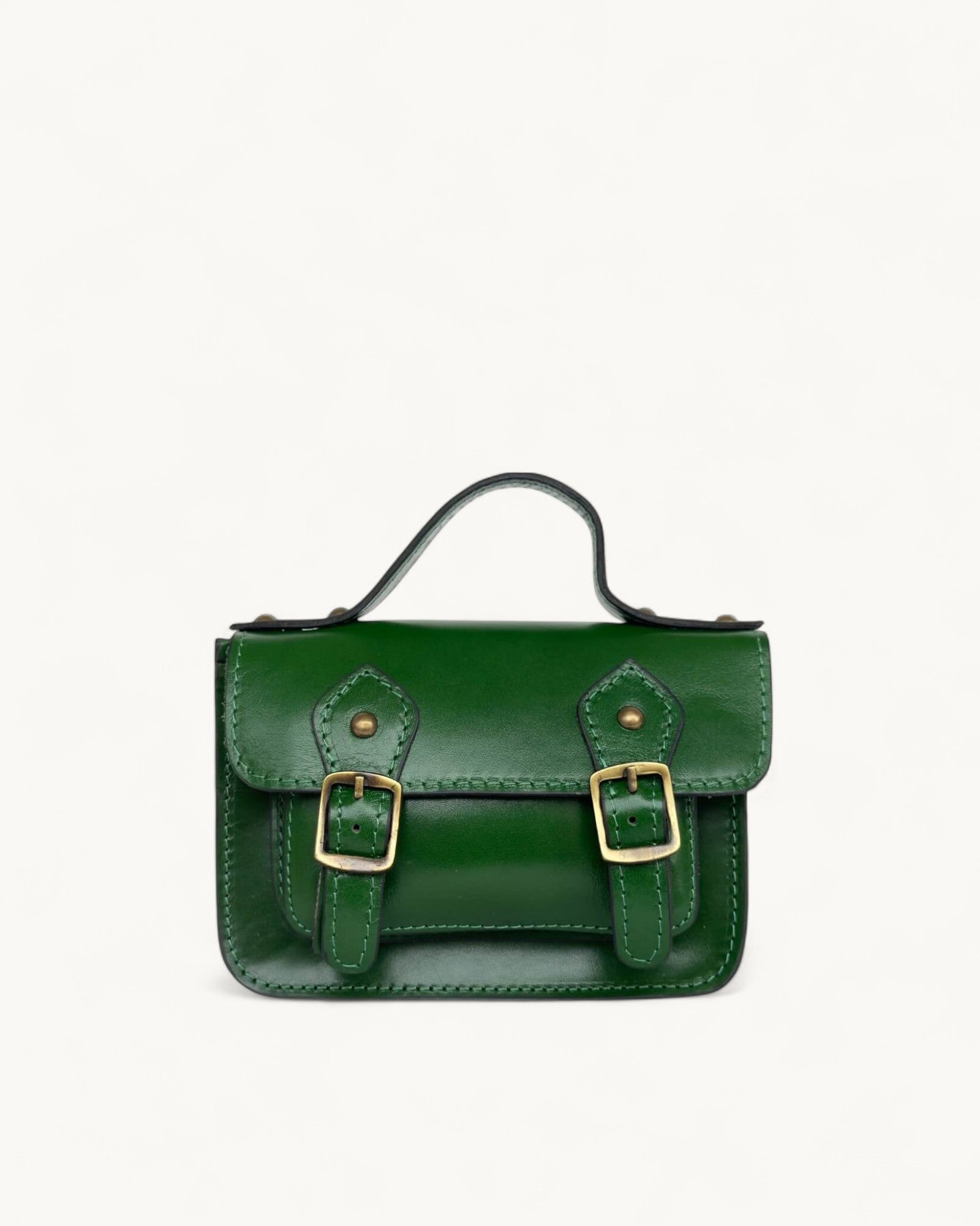 Mini Green Leather Satchel – Handmade Crossbody Bag