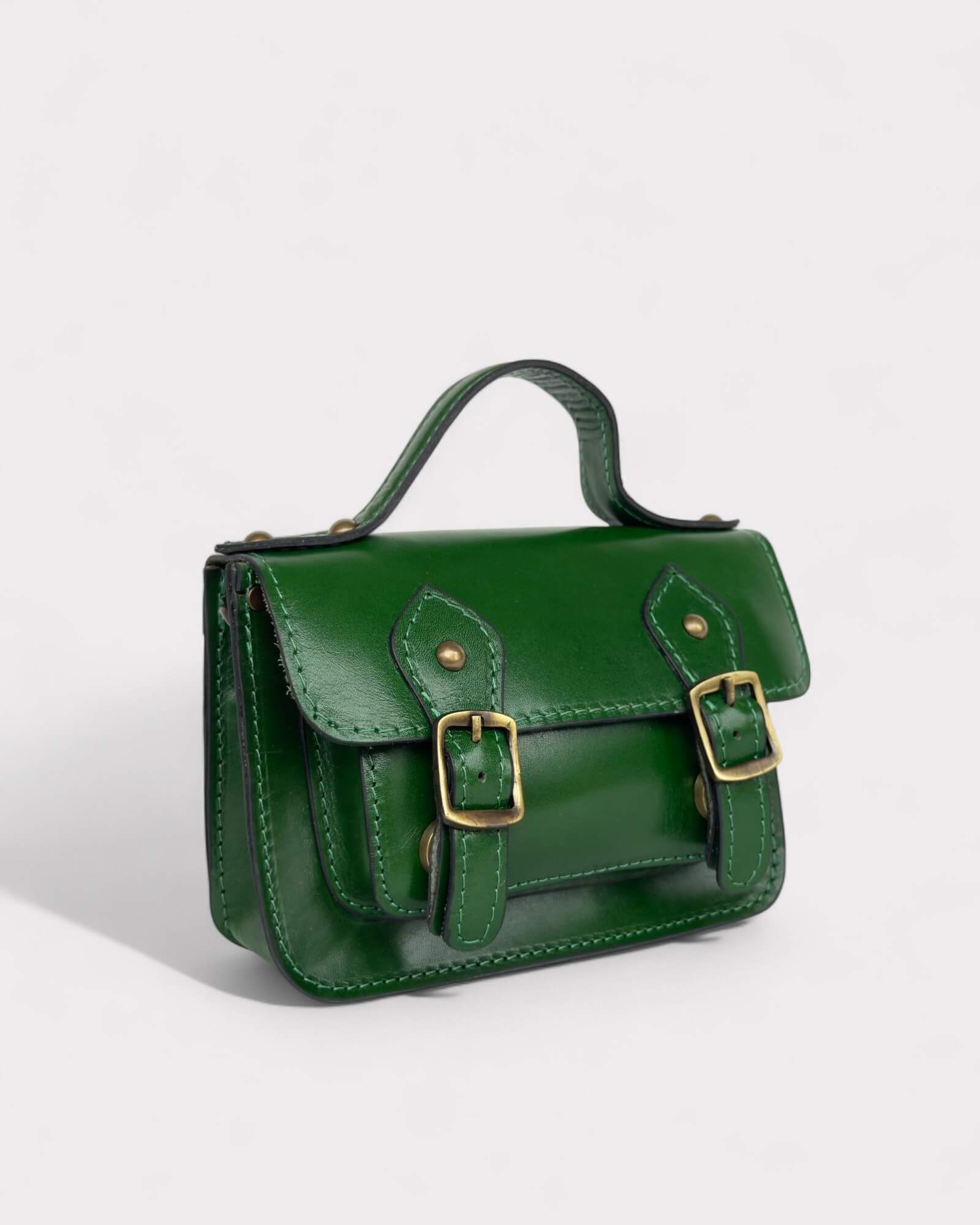 Mini Green Leather Satchel – Handmade Crossbody Bag